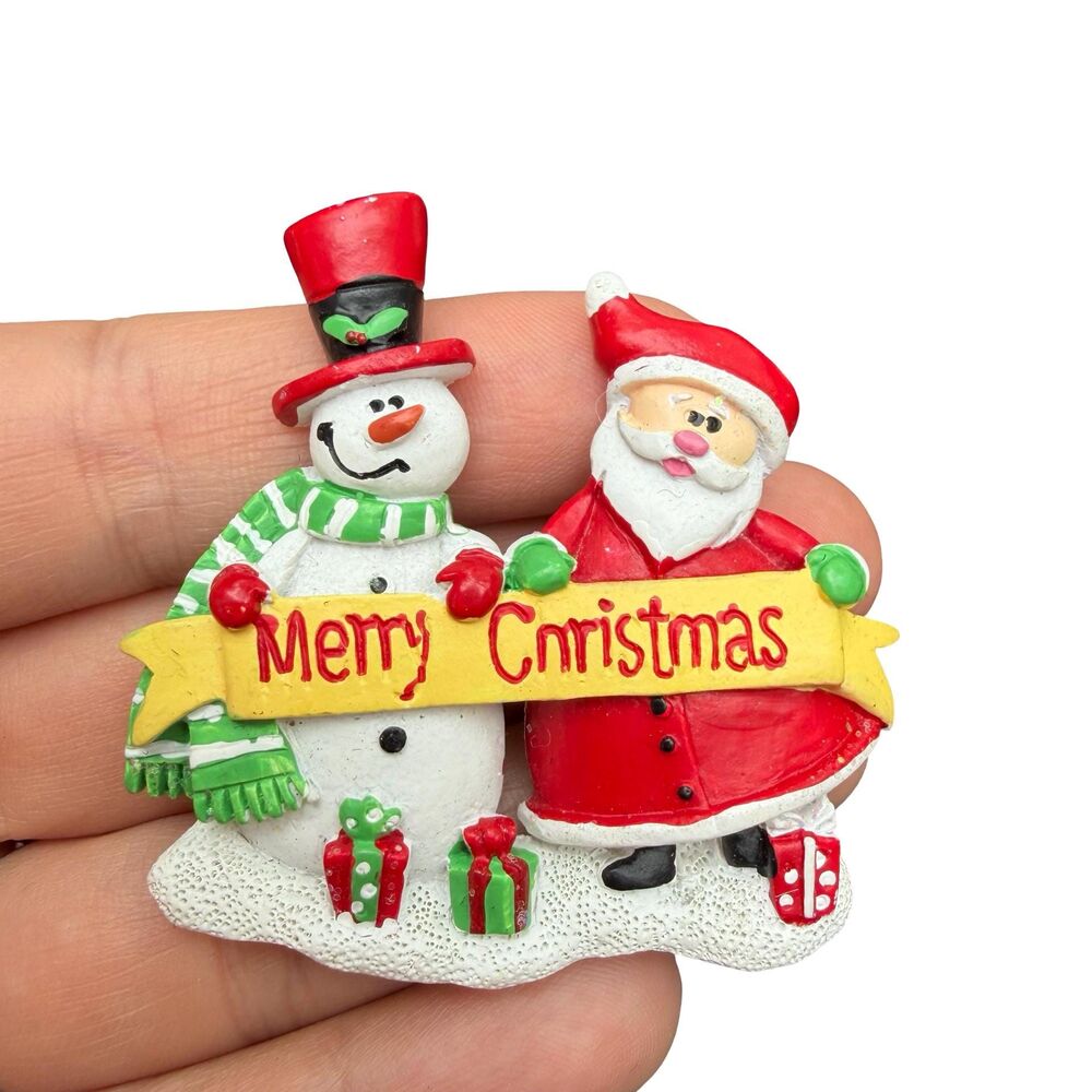 Vintage Christmas Jewelry Santa and Frosty the Snowman Merry Christmas Brooch pi